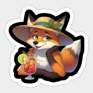 A fox drinking a cocktail AI Sticker